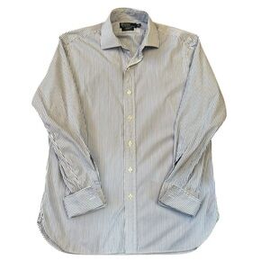 VTG 90 Polo Ralph Lauren French Cuff Shirt Regent Custom Stripe White/Navy 16/33